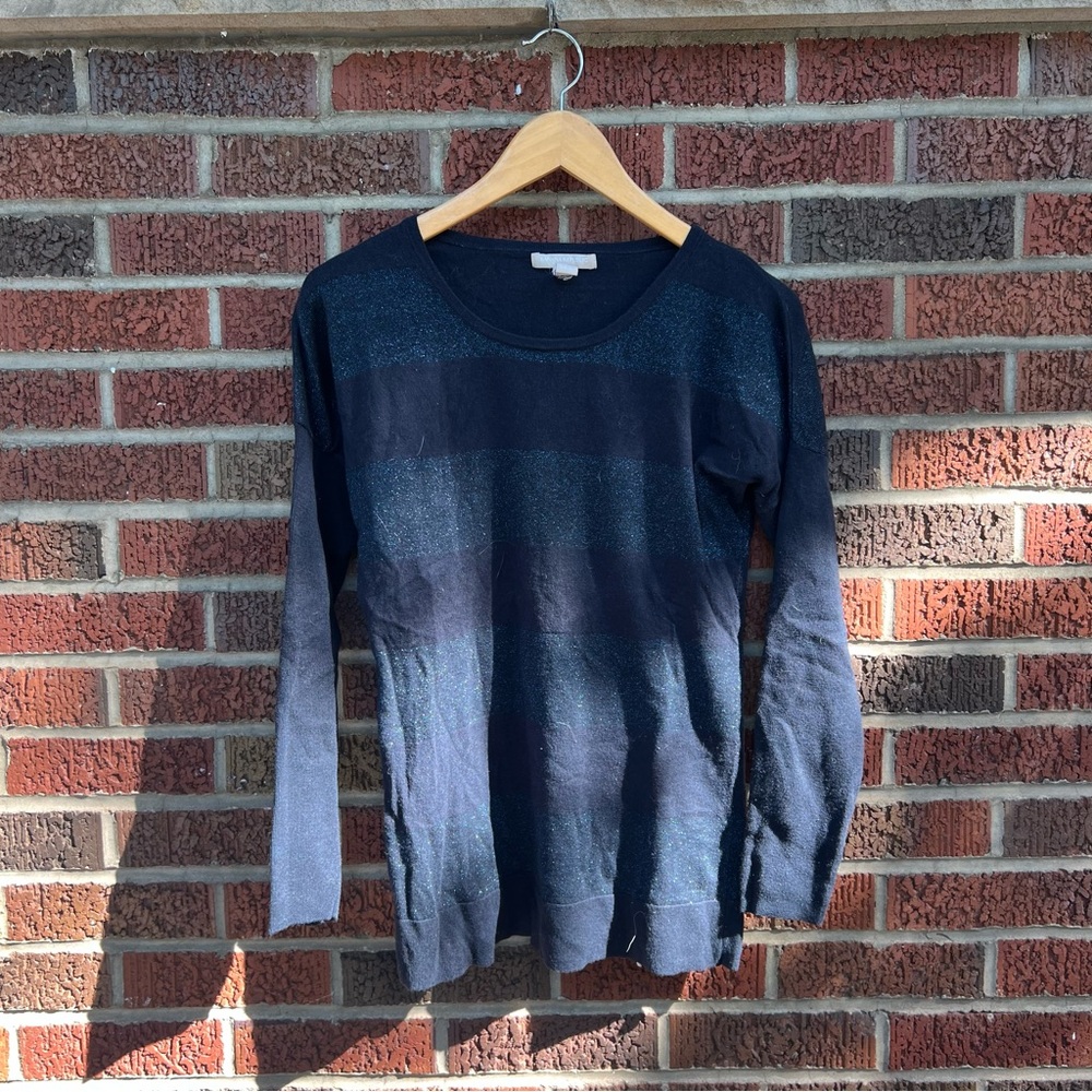Banana Republic Navy Blue Shimmer Striped Crewneck Sweater
